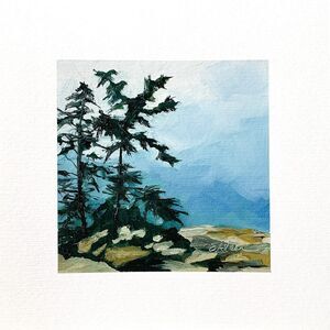 8x8 Maine Original Oil Painting Acadia Pine Trees Cadillac Mountain Moody Signed